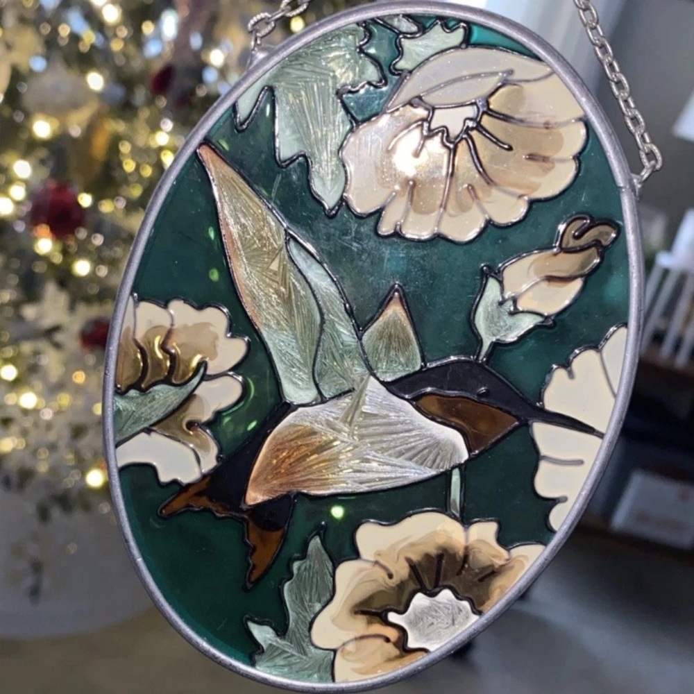 Vintage Hanging Stained Glass Suncatcher Bird‎ Floral